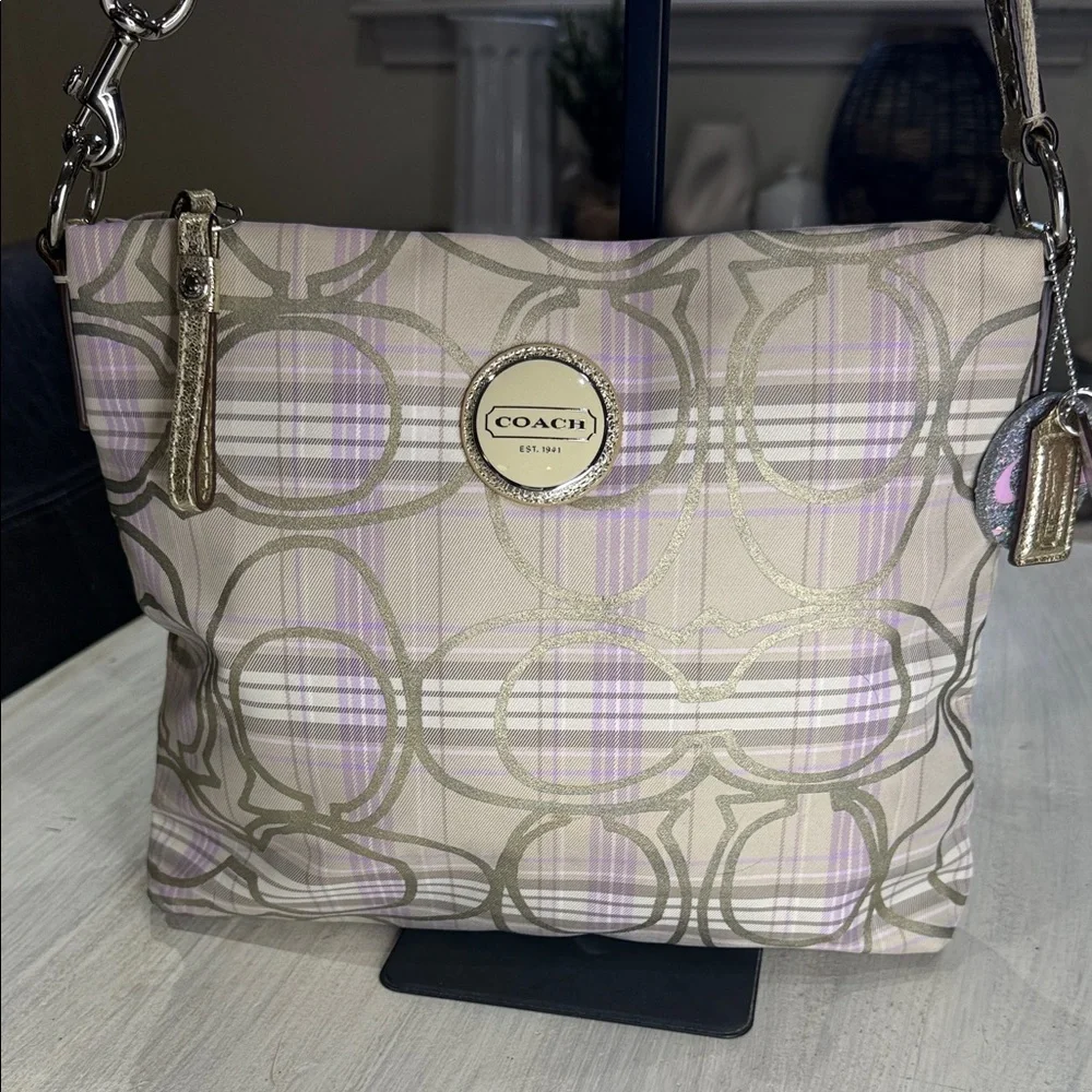 Coach Plaid Beige and Lavender Crossbody Bag